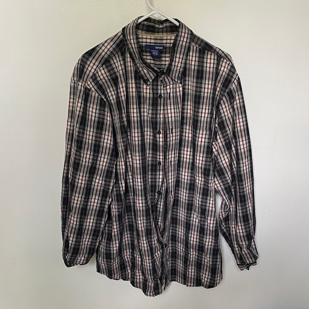 Basic Editions Men's Plaid Shirt - Black, White, and Red